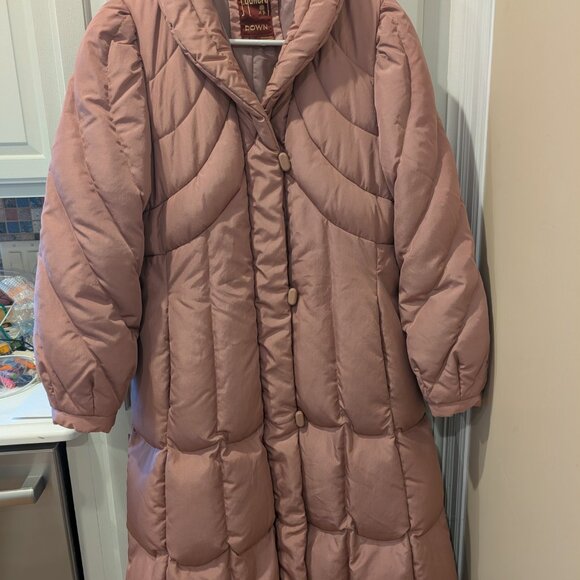 Vintage J.Gallery Duck Down 1980s Dusty Rose Long Puffer Winter Coat - Women's M - Picture 13 of 16